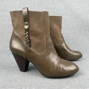 Jessica Simpson Boot Women 10 Olive Green Leather Ankle Bootie Suede Boho Hippie